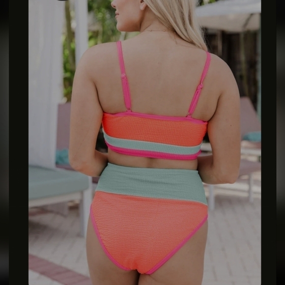 87th Street Boutique Textured Grapefruit Orange Color Block High Waisted… - Picture 2 of 7